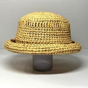Scala Straw Cloche Sun‎ Hat Womens Small Tan Natural Fiber Hand Crochet Summer